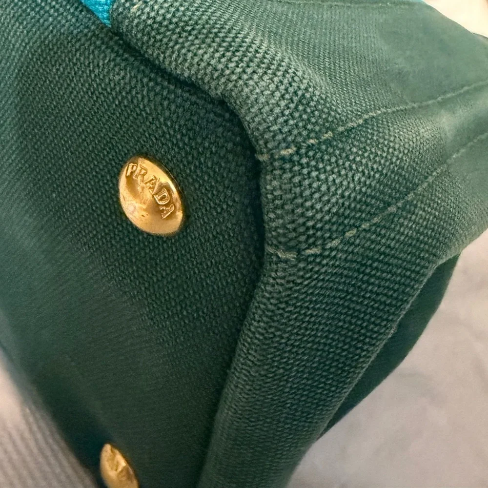 Prada Milano Teal & Forest Green Canapa Tote Bag - Picture 4 of 16